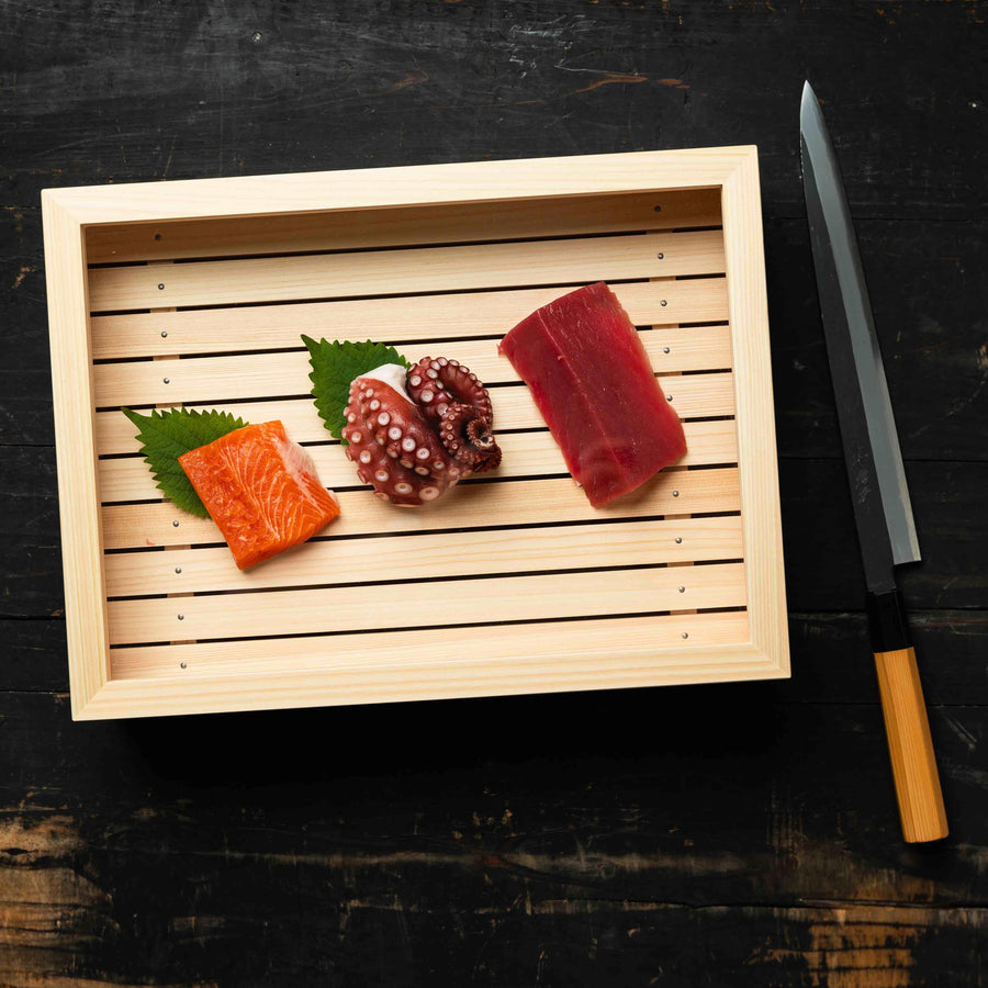 Wooden Sushi Box with Clear Lid - 39cm x 29cm x 10cm H