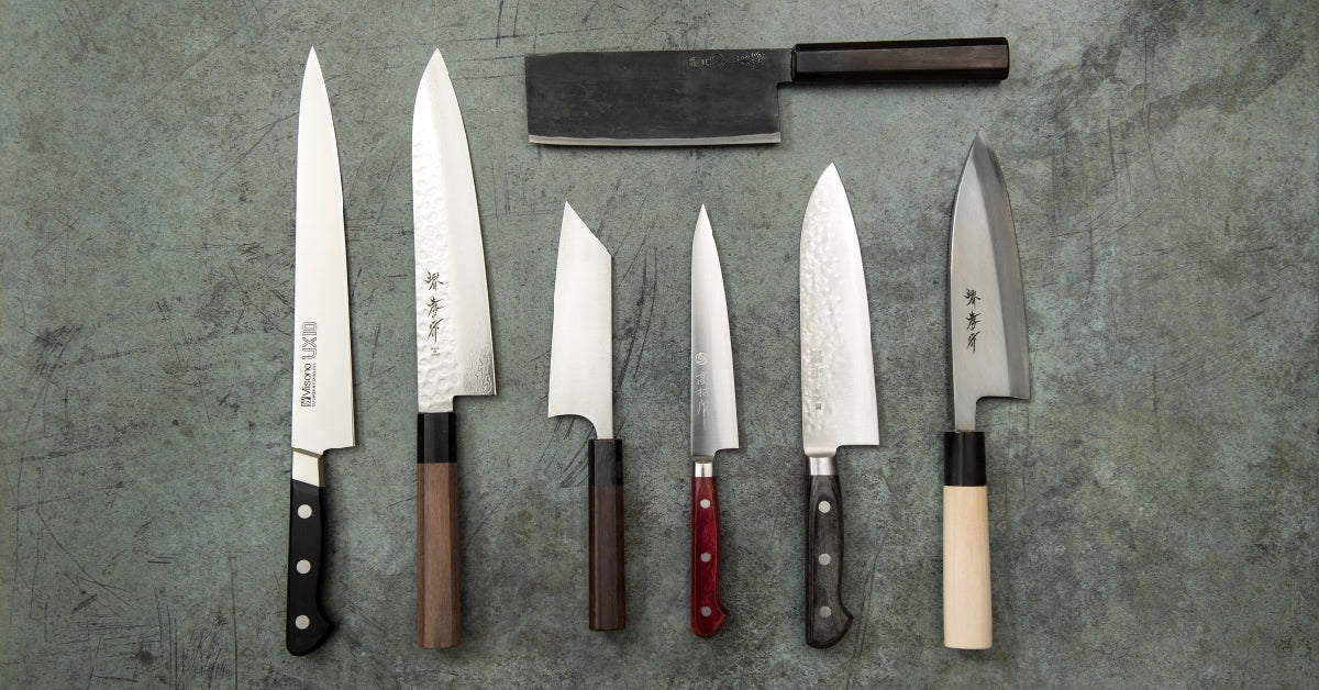 a collection of various japanese knives